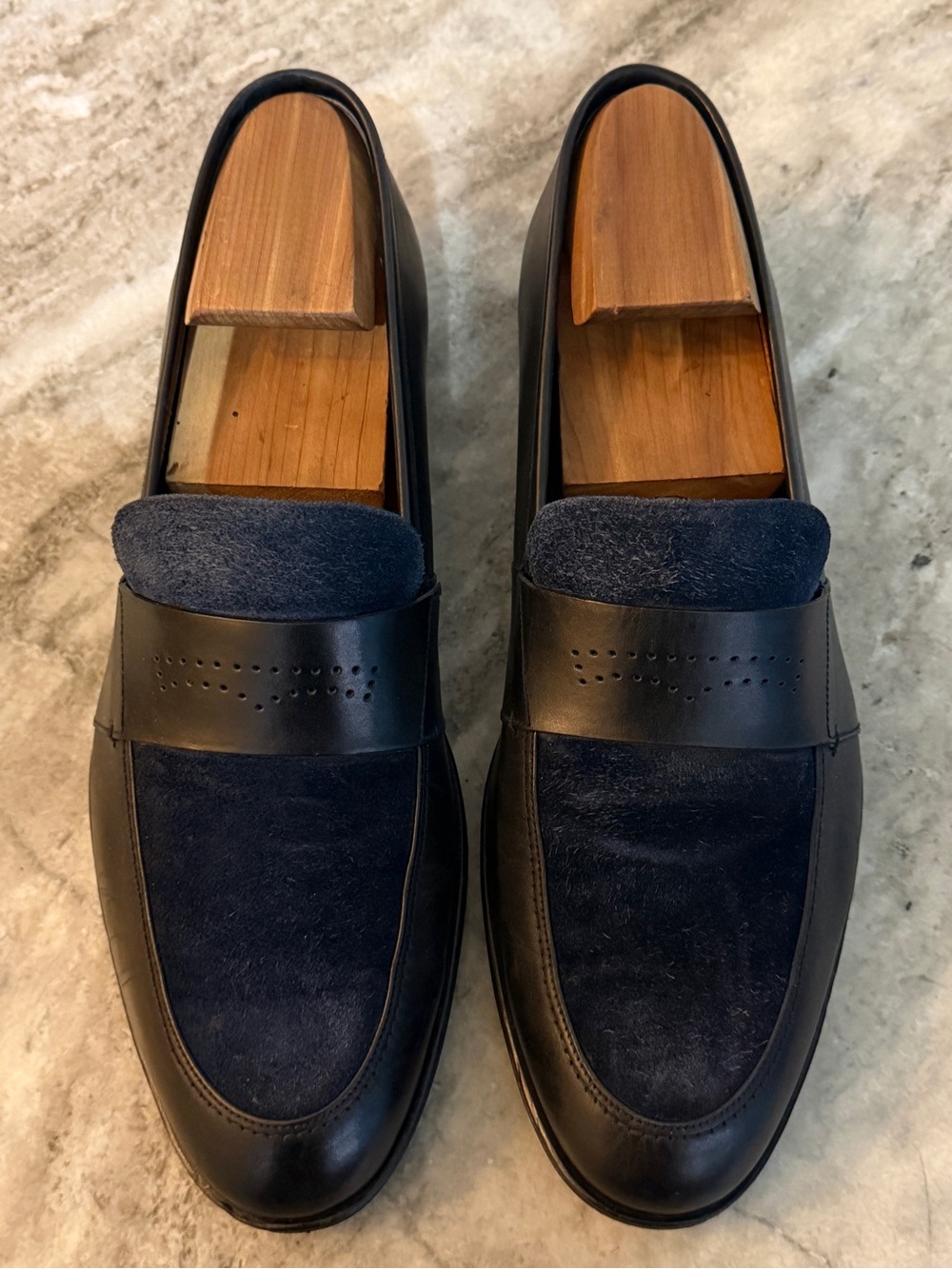 Bally Men's Calf Leather / Suede Penny Loafers Black / Blue MSRP $925 Sz 9.5 US - Picture 1 of 11